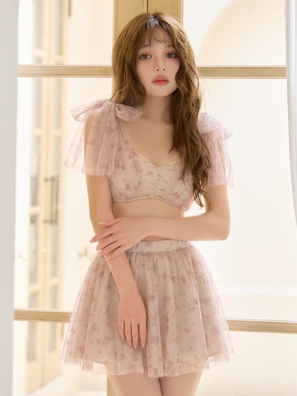 画像13: 【ビキニ】【水着】フラワーモチーフシアーリボンビキニ 3点セット [FB01]【予約 / 6月上旬発送予定】