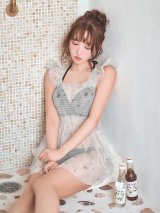 【ビキニ】【水着】チュール花柄トップス付きビキニ 3点セット [FB01]【予約 / 6月上旬発送予定】