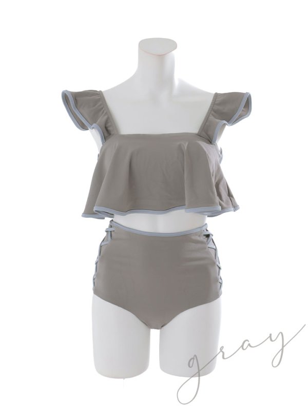 画像24: 【ビキニ】【水着】フリル×バイカラー・ハイウエストビキニ 2点セット 2点セット[FB01]【予約 /6月上旬発送予定】