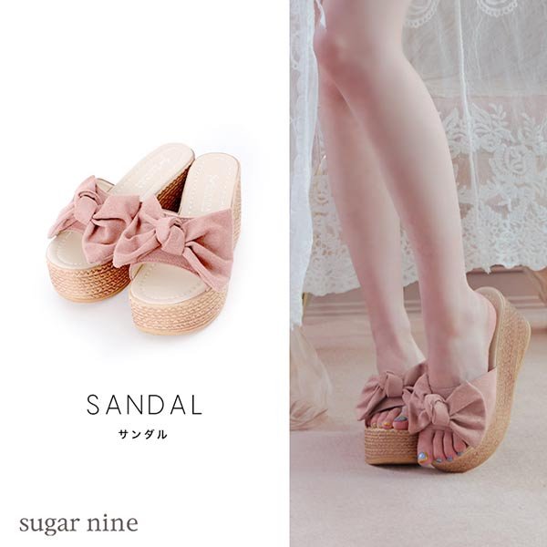 画像12: 【即日発送】【水着小物：ビーチサンダル】ピンクリボンウェッジサンダル[YMT]