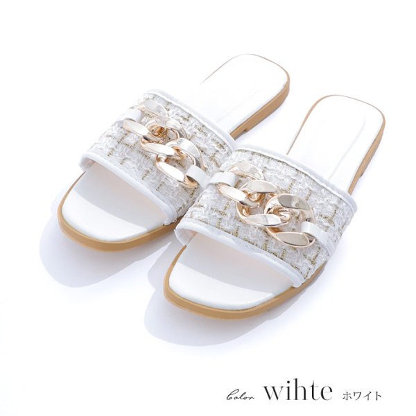 画像4: 【即日発送】【水着小物：ビーチサンダル】ゴールドチェーン付き/ ツイードサンダル[YMT]