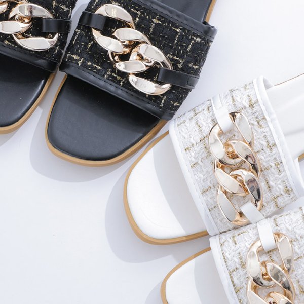 画像7: 【即日発送】【水着小物：ビーチサンダル】ゴールドチェーン付き/ ツイードサンダル[YMT]