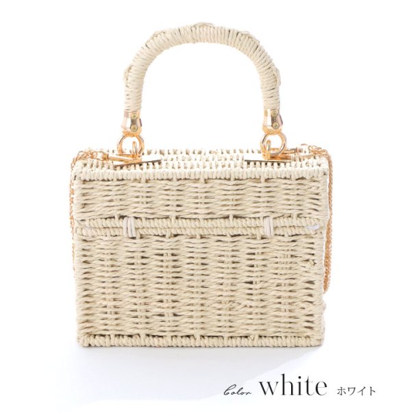 画像7: 【即日発送】【ビキニ】【水着小物：ビーチバッグ】ショルダーチェーン付き/ ランタン編み/ スクエアかごバッグ[YMT]