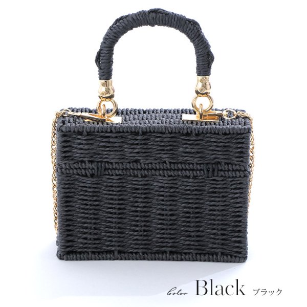 画像5: 【即日発送】【ビキニ】【水着小物：ビーチバッグ】ショルダーチェーン付き/ ランタン編み/ スクエアかごバッグ[YMT]