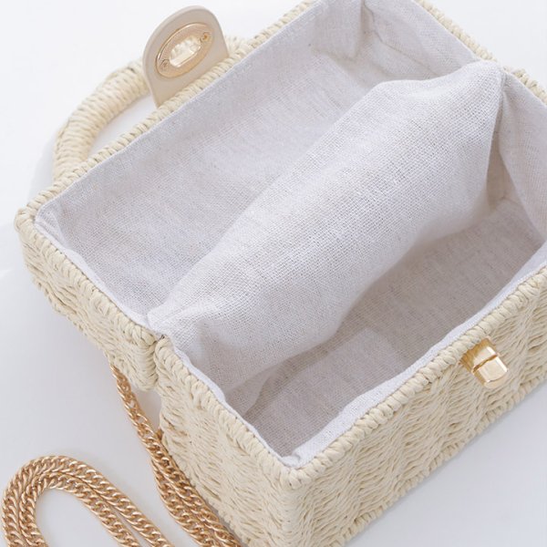 画像9: 【即日発送】【ビキニ】【水着小物：ビーチバッグ】ショルダーチェーン付き/ ランタン編み/ スクエアかごバッグ[YMT]