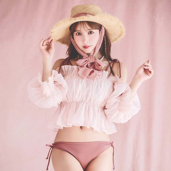 画像4: 【即日発送】【水着小物：カーディガン】シャーリング/オフショルトップス[YMT]