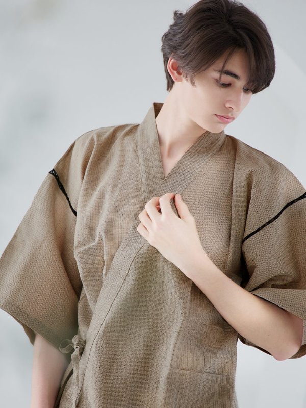 画像3: 【即日発送】【メンズ甚平】ベージュ甚平【甚平・下駄セット】[YMT]