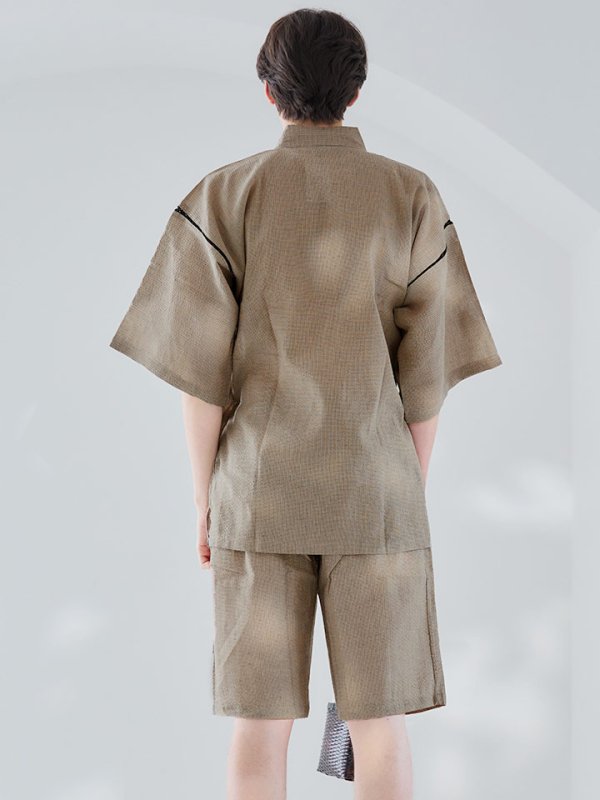 画像5: 【即日発送】【メンズ甚平】ベージュ甚平【甚平・下駄セット】[YMT]