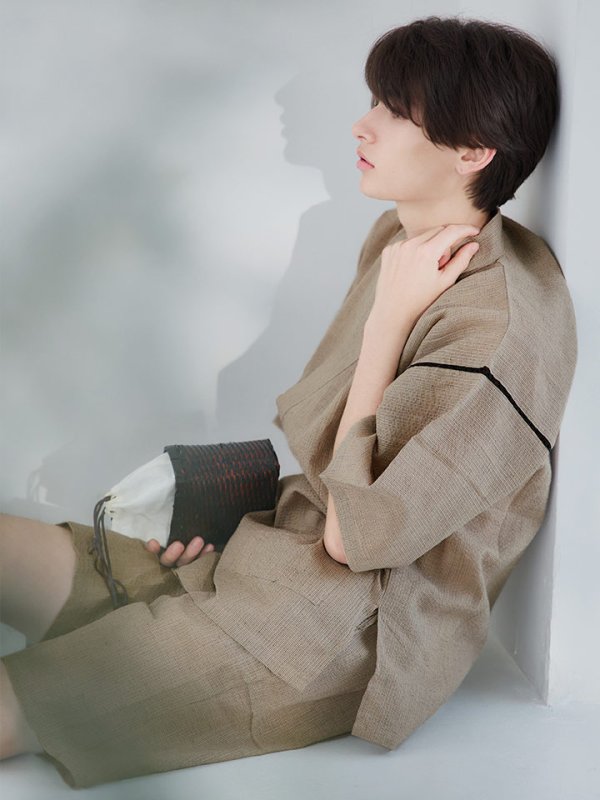 画像6: 【即日発送】【メンズ甚平】ベージュ甚平【甚平・下駄セット】[YMT]