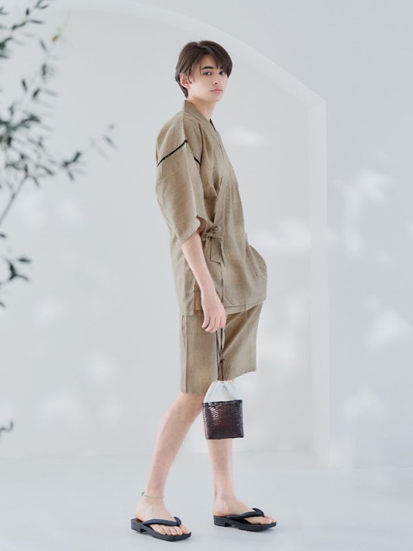 画像7: 【即日発送】【メンズ甚平】ベージュ甚平【甚平・下駄セット】[YMT]