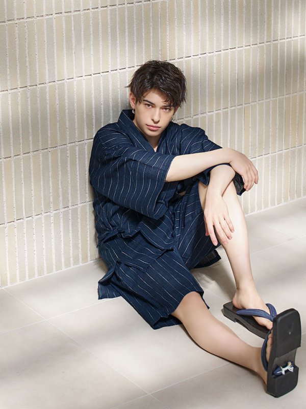 画像11: 【即日発送】【メンズ甚平】ネイビー地に白縞模様甚平  【甚平・下駄セット】[YMT]