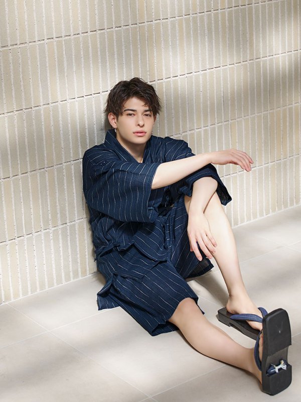 画像12: 【即日発送】【メンズ甚平】ネイビー地に白縞模様甚平  【甚平・下駄セット】[YMT]