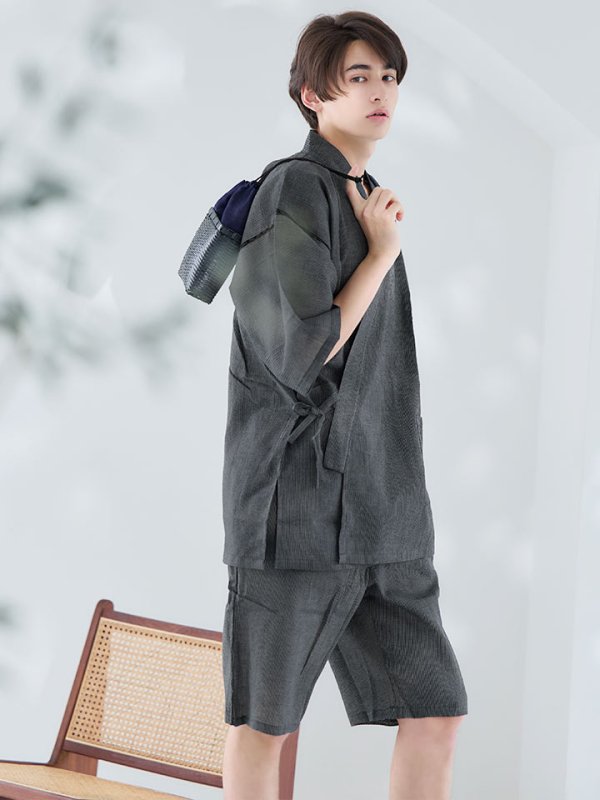 画像6: 【即日発送】【メンズ甚平】ダークグレー甚平【甚平・下駄セット】[OF04]