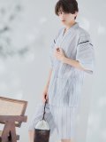 【即日発送】【メンズ甚平】白地に黒縞模様甚平【甚平・下駄セット】[YMT]