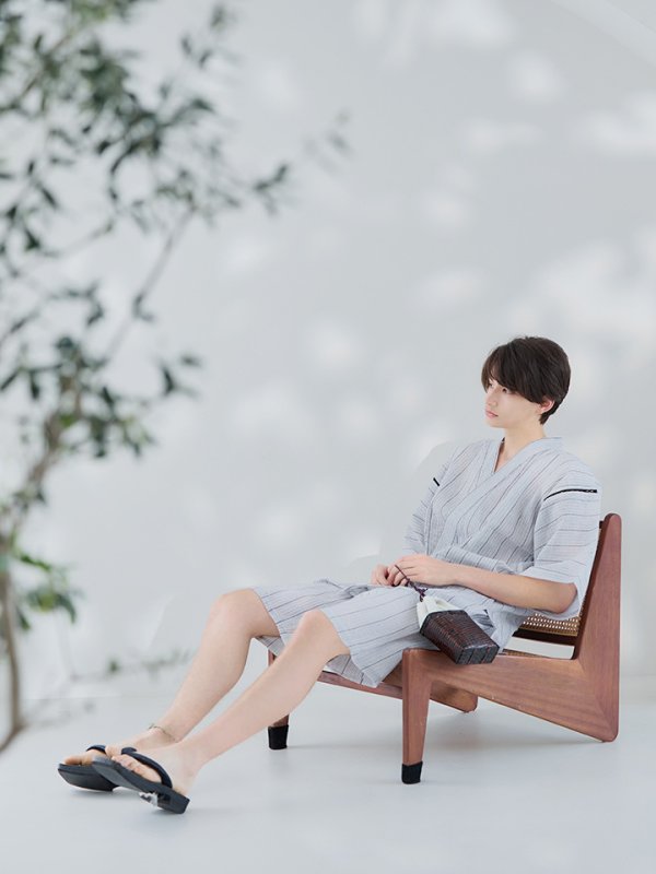 画像13: 【即日発送】【メンズ甚平】白地に黒縞模様甚平【甚平・下駄セット】[YMT]