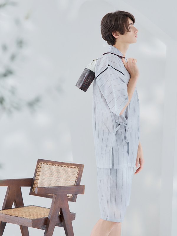 画像8: 【即日発送】【メンズ甚平】白地に黒縞模様甚平【甚平・下駄セット】[YMT]