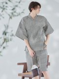 【即日発送】【メンズ甚平】グレー地に縞模様甚平【甚平・下駄セット】[YMT]