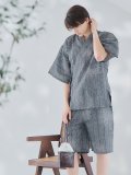 【即日発送】【メンズ甚平】グレー地に縞模様甚平【甚平・下駄セット】【YMT】