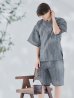 画像1: 【即日発送】【メンズ甚平】グレー地に縞模様甚平【甚平・下駄セット】【YMT】 (1)