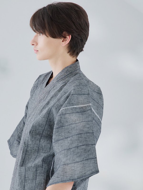 画像9: 【即日発送】【メンズ甚平】グレー地に縞模様甚平【甚平・下駄セット】【YMT】