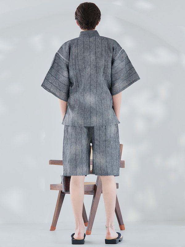 画像5: 【即日発送】【メンズ甚平】グレー地に縞模様甚平【甚平・下駄セット】【YMT】