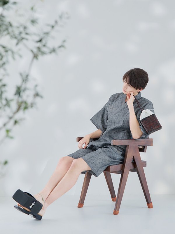 画像6: 【即日発送】【メンズ甚平】グレー地に縞模様甚平【甚平・下駄セット】【YMT】