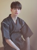 【即日発送】【メンズ甚平】黒地にストライプのメンズ甚平【甚平・下駄セット】[YMT]