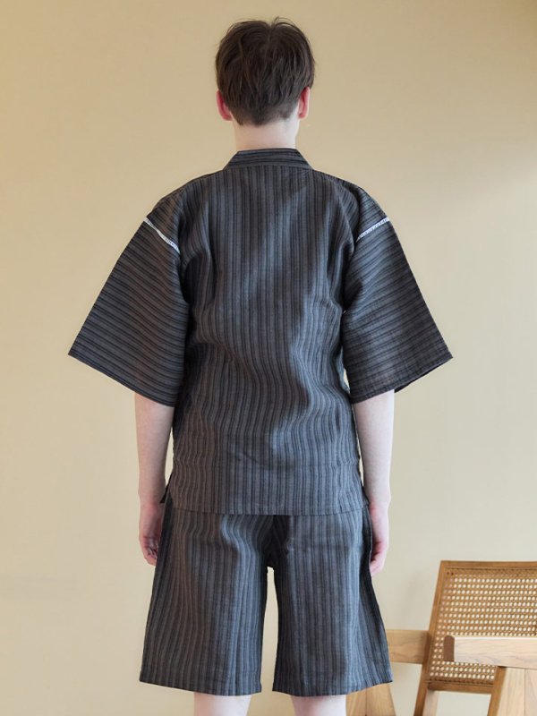 画像7: 【即日発送】【メンズ甚平】黒地にストライプのメンズ甚平【甚平・下駄セット】[YMT]