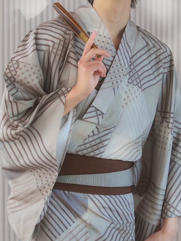 画像15: 【即日発送！】【メンズ浴衣】ベージュ幾何学的模様浴衣【浴衣３点セット 浴衣/帯/下駄】[YMT]