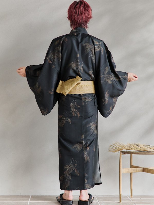 画像13: 【即日発送！】【メンズ浴衣】ブラック×シンプル金魚浴衣【浴衣３点セット 浴衣/帯/下駄】[YMT]