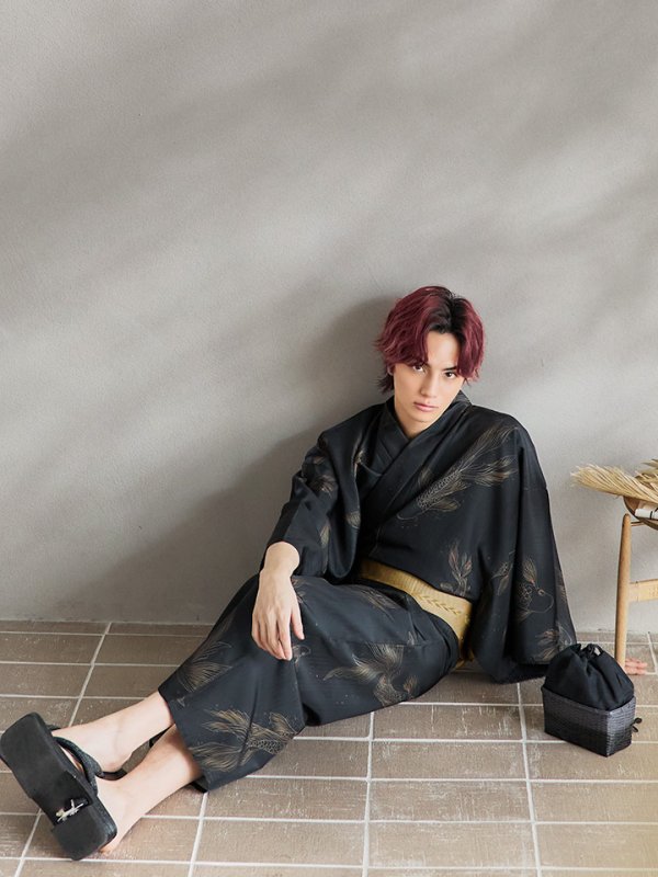 画像8: 【即日発送！】【メンズ浴衣】ブラック×シンプル金魚浴衣【浴衣３点セット 浴衣/帯/下駄】[YMT]