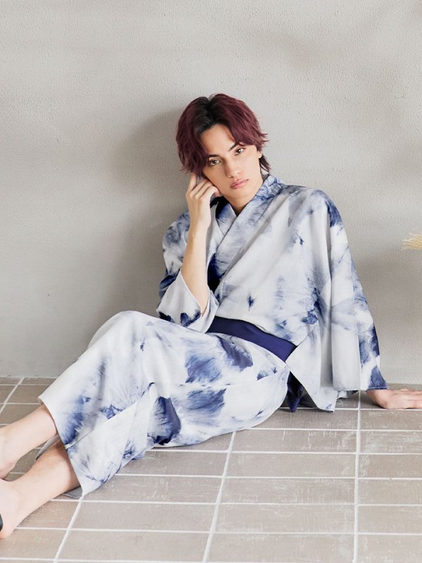 画像10: 【即日発送！】【メンズ浴衣】ブルー絞り柄タイダイ浴衣【浴衣３点セット 浴衣/帯/下駄】[YMT]