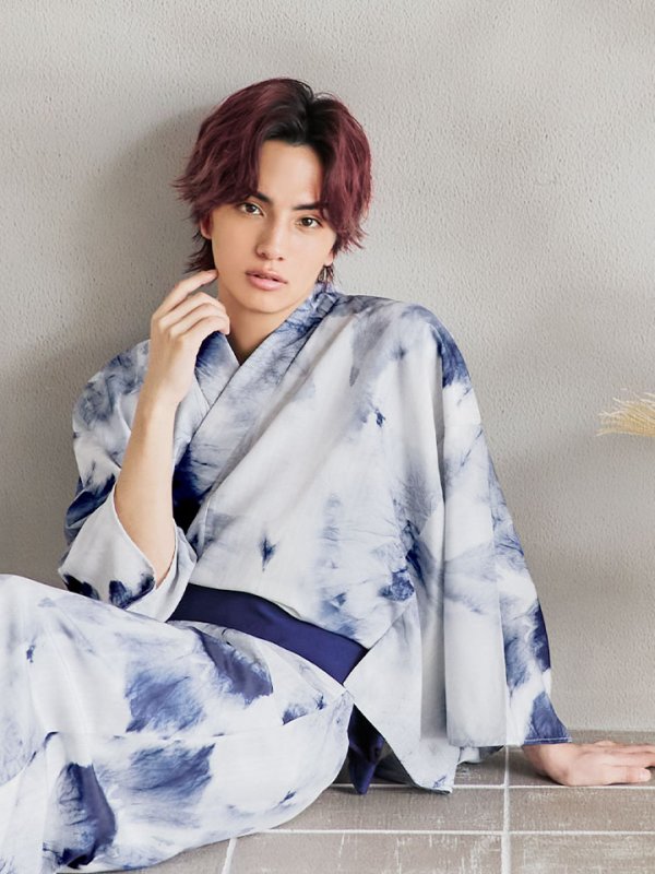 画像11: 【即日発送！】【メンズ浴衣】ブルー絞り柄タイダイ浴衣【浴衣３点セット 浴衣/帯/下駄】[YMT]