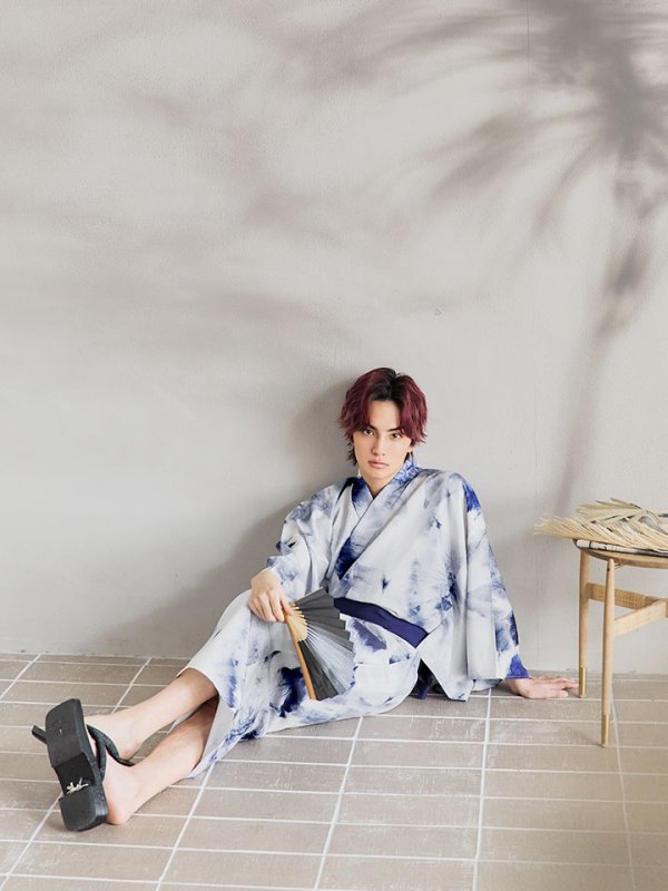 画像16: 【即日発送！】【メンズ浴衣】ブルー絞り柄タイダイ浴衣【浴衣３点セット 浴衣/帯/下駄】[YMT]