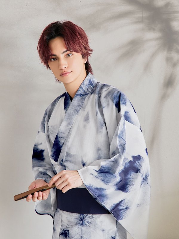 画像3: 【即日発送！】【メンズ浴衣】ブルー絞り柄タイダイ浴衣【浴衣３点セット 浴衣/帯/下駄】[YMT]