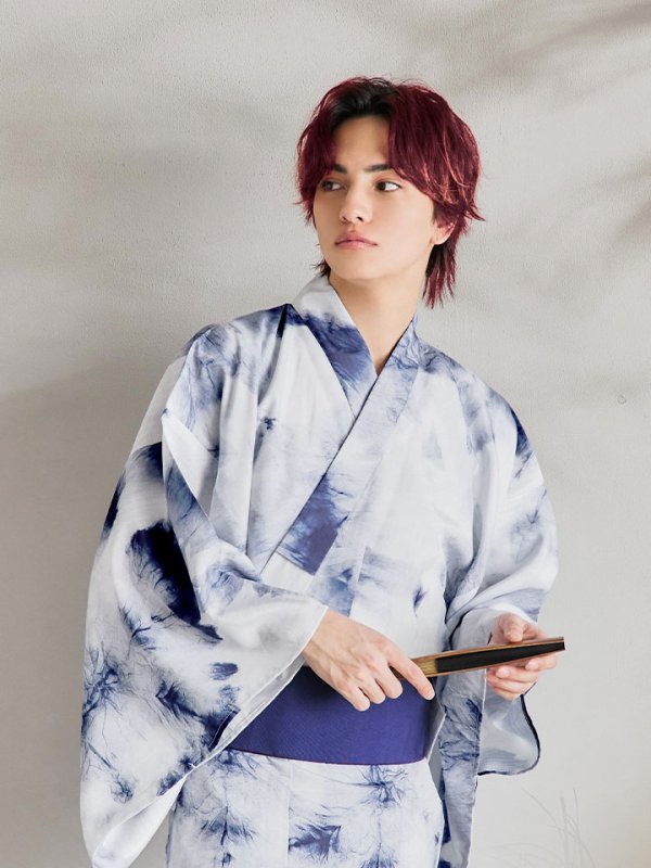 画像7: 【即日発送！】【メンズ浴衣】ブルー絞り柄タイダイ浴衣【浴衣３点セット 浴衣/帯/下駄】[YMT]
