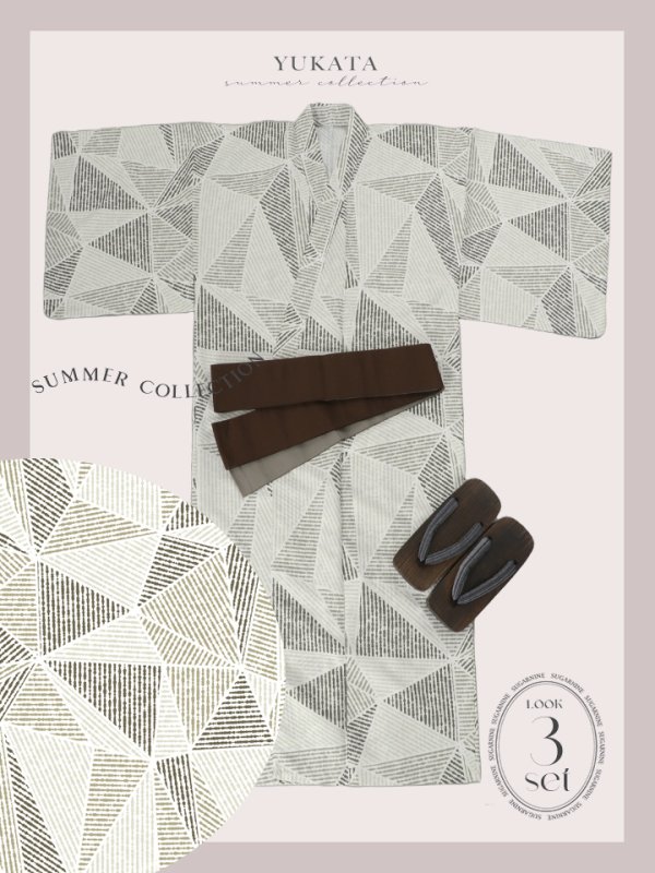 画像17: 【即日発送！】【メンズ浴衣】カーキグリーン幾何学的模様浴衣【浴衣３点セット 浴衣/帯/下駄】[YMT]