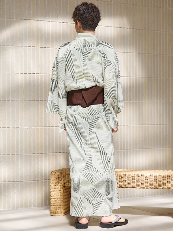 画像14: 【即日発送！】【メンズ浴衣】カーキグリーン幾何学的模様浴衣【浴衣３点セット 浴衣/帯/下駄】[YMT]