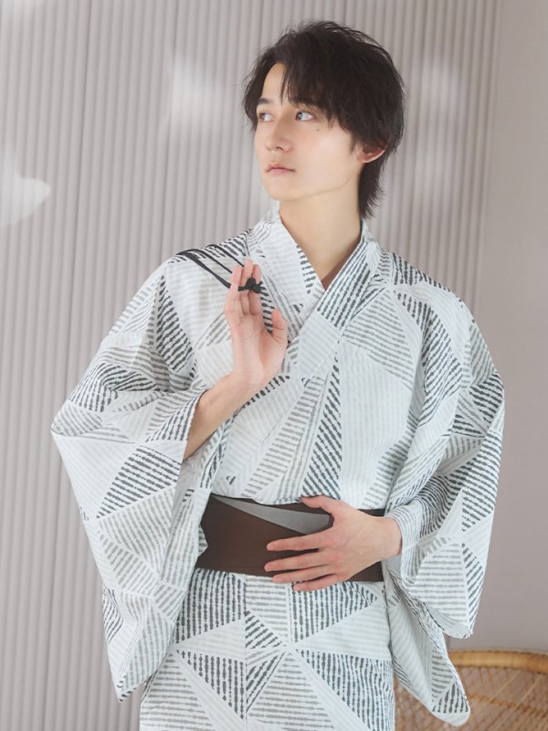 画像10: 【即日発送！】【メンズ浴衣】カーキグリーン幾何学的模様浴衣【浴衣３点セット 浴衣/帯/下駄】