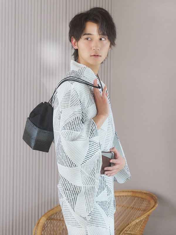 画像11: 【即日発送！】【メンズ浴衣】カーキグリーン幾何学的模様浴衣【浴衣３点セット 浴衣/帯/下駄】