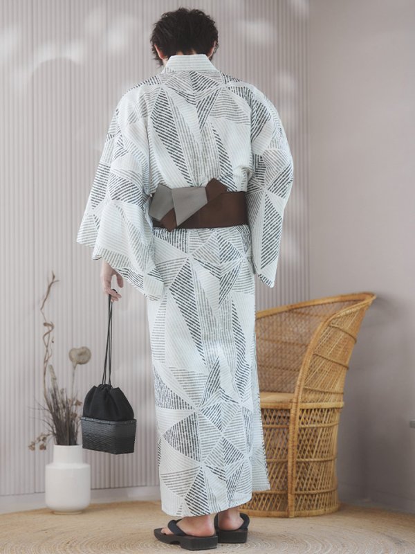 画像12: 【即日発送！】【メンズ浴衣】カーキグリーン幾何学的模様浴衣【浴衣３点セット 浴衣/帯/下駄】