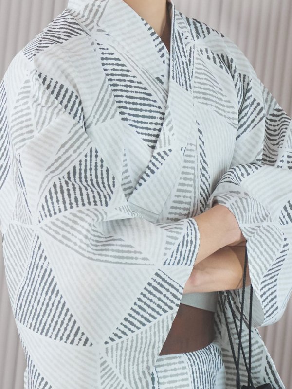 画像13: 【即日発送！】【メンズ浴衣】カーキグリーン幾何学的模様浴衣【浴衣３点セット 浴衣/帯/下駄】