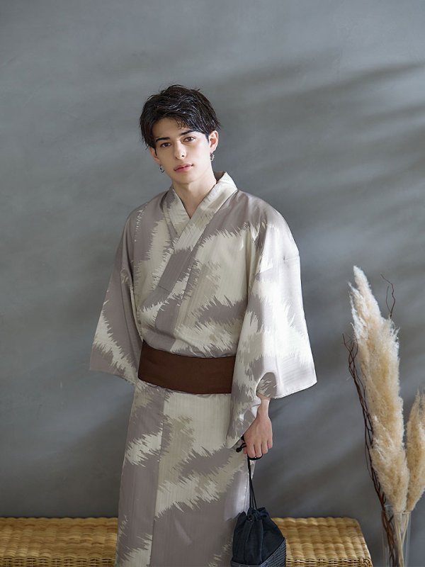画像10: 【即日発送！】【メンズ浴衣】グレージュモザイク柄浴衣【浴衣３点セット 浴衣/帯/下駄】[YMT]