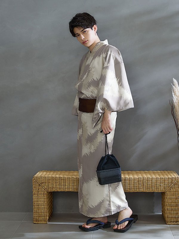 画像15: 【即日発送！】【メンズ浴衣】グレージュモザイク柄浴衣【浴衣３点セット 浴衣/帯/下駄】[YMT]