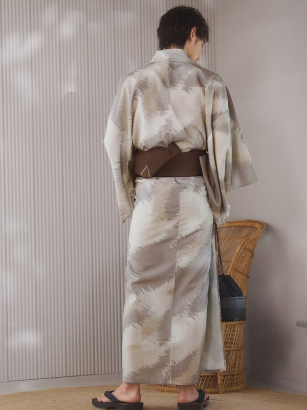 画像12: 【即日発送！】【メンズ浴衣】グレージュモザイク柄浴衣【浴衣３点セット 浴衣/帯/下駄】[YMT]