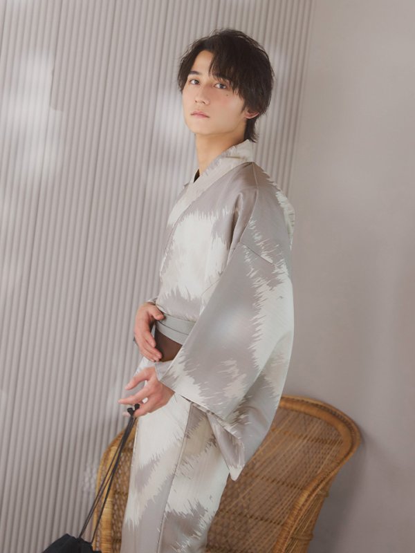 画像3: 【即日発送！】【メンズ浴衣】グレージュモザイク柄浴衣【浴衣３点セット 浴衣/帯/下駄】[YMT]