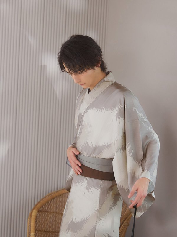 画像5: 【即日発送！】【メンズ浴衣】グレージュモザイク柄浴衣【浴衣３点セット 浴衣/帯/下駄】[YMT]