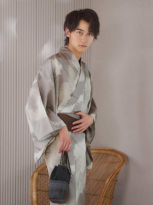 画像6: 【即日発送！】【メンズ浴衣】グレージュモザイク柄浴衣【浴衣３点セット 浴衣/帯/下駄】[YMT]