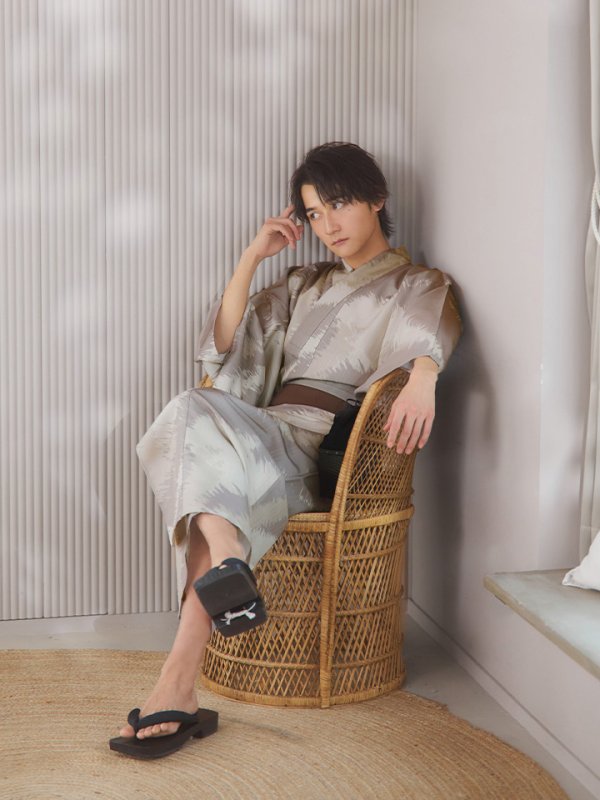 画像7: 【即日発送！】【メンズ浴衣】グレージュモザイク柄浴衣【浴衣３点セット 浴衣/帯/下駄】[YMT]