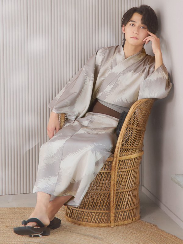 画像8: 【即日発送！】【メンズ浴衣】グレージュモザイク柄浴衣【浴衣３点セット 浴衣/帯/下駄】[YMT]